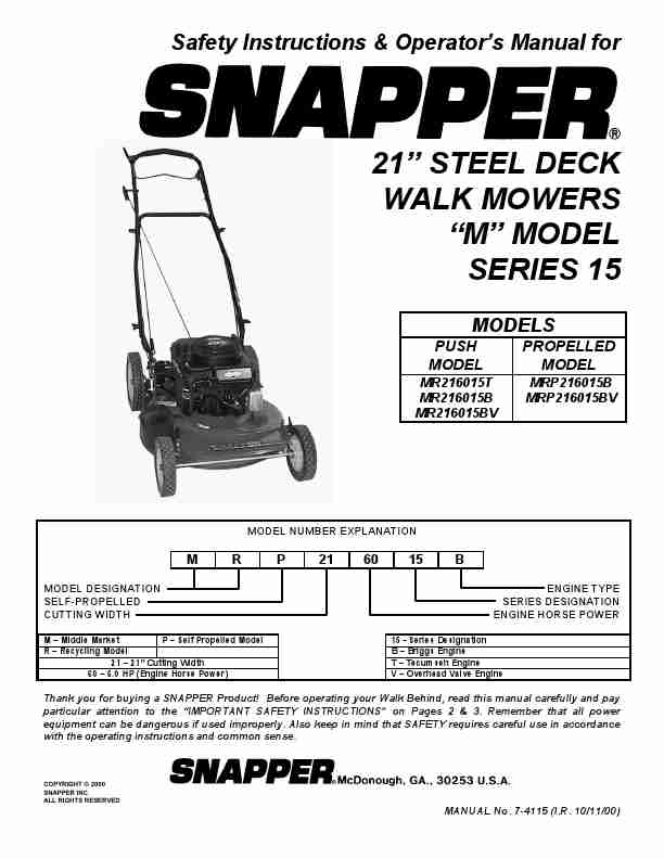 Snapper Lawn Mower MR216015T, MR216015B, MR216015BV, MRP216015B, MRP216015BV-page_pdf
